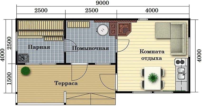 Проект прямоугольной бани